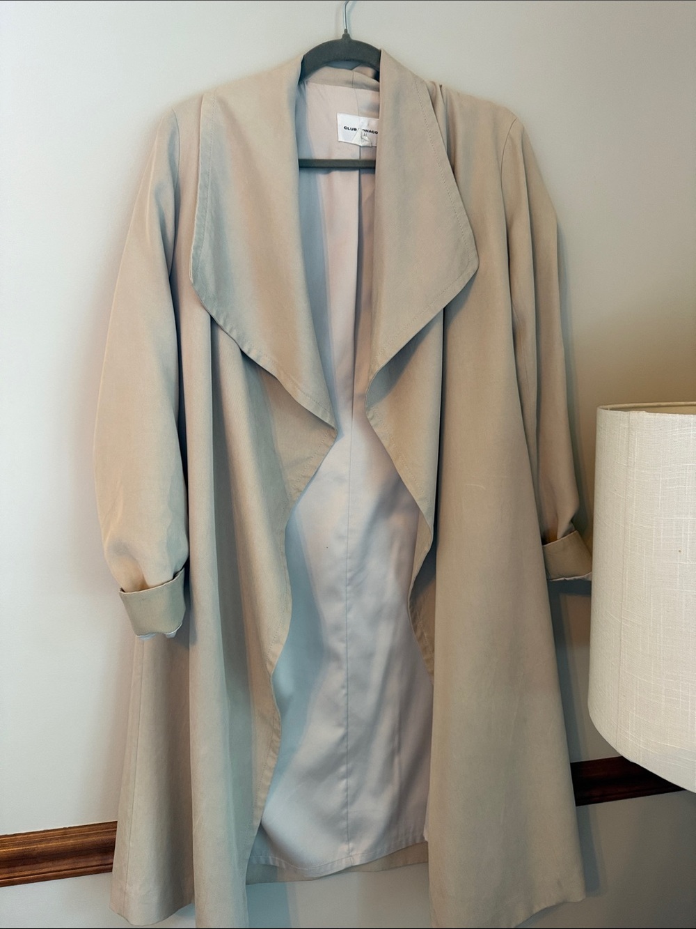 Club Monaco Beige Open-Front Drape Trench Jacket